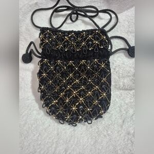 Elegant Black and Gold Beaded Women's Bag